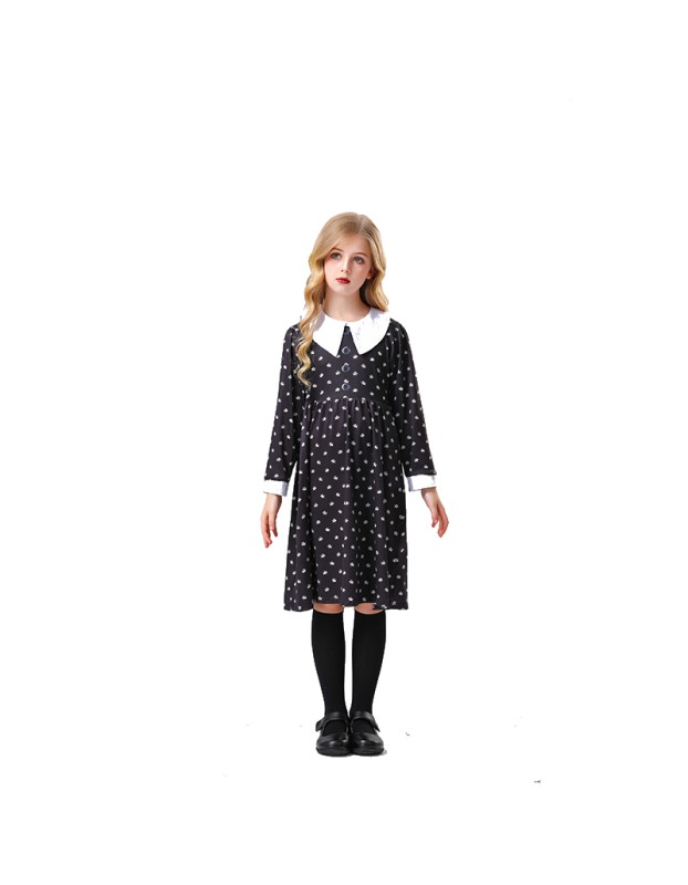 Girl Addams Family Costume Wednesday Addams Black Dress Cosplay Costume YM5820