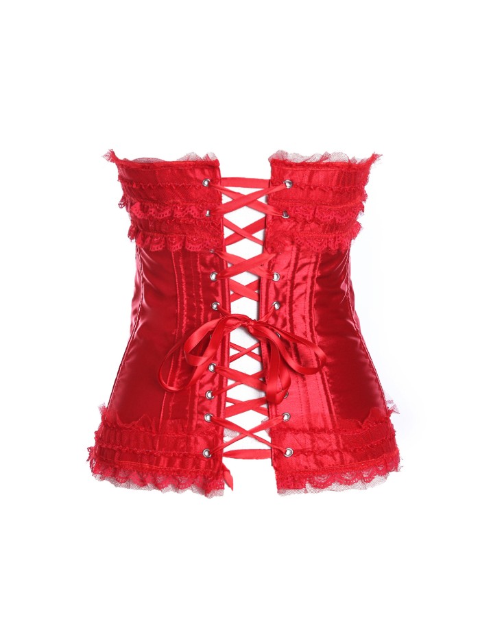 Lace Trim Bow Satin Corset Plus Size M1722A