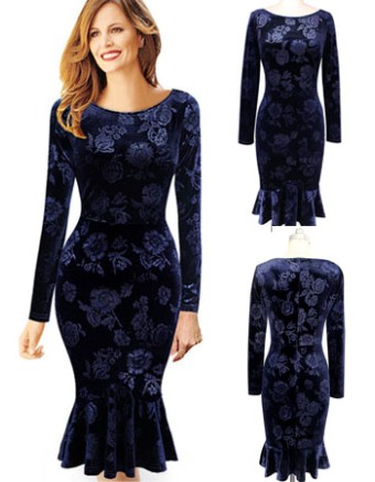 Fashion long sleeves fishtail dress M30344