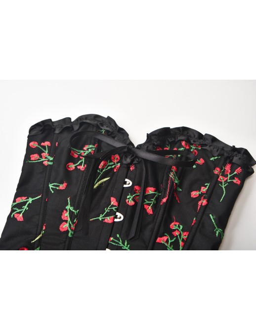 Vintage Lace Up Boned Overbust Waist Trainer Floral Embroidery Corset M22019