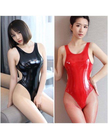 Sexy Wetlook Faux Leather Skinny Bodysuit Party Club Pole Dance Catsuit XX1661