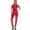 Sexy Zipper Open Crotch Jumpsuits Shiny Faux Leather Erotic Clubwear Bodysuit XX67832