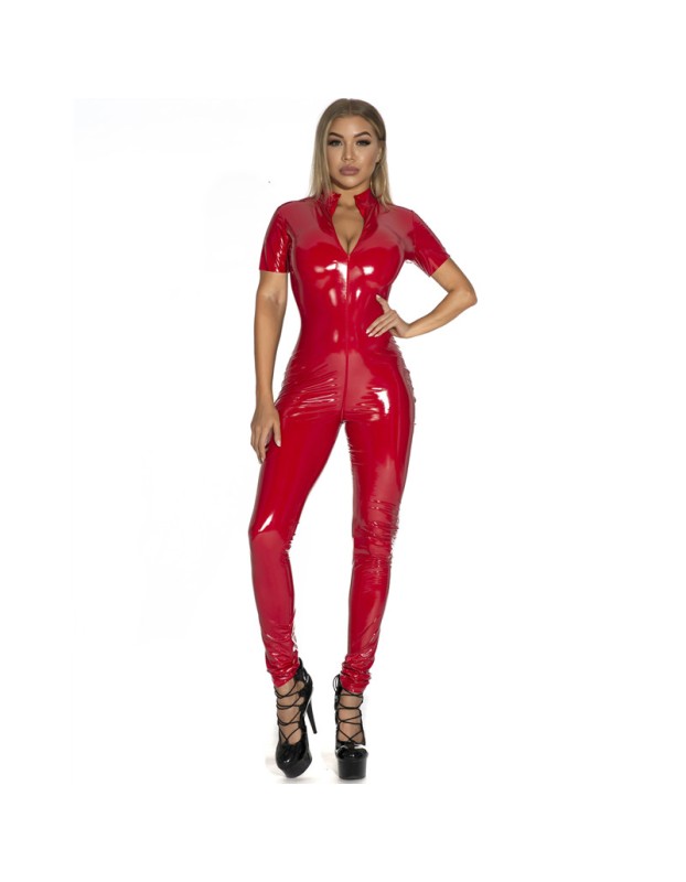 Sexy Zipper Open Crotch Jumpsuits Shiny Faux Leather Erotic Clubwear Bodysuit XX67832