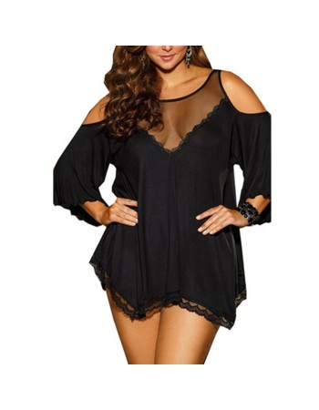 Solid Sexy Sleepwear Plus Size Sleep Dress M30361