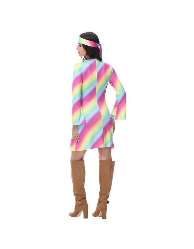 Sexy Halloween Gradient Striped Skirt Long Sleeve Cosplay Indian Dress Costume MS1781