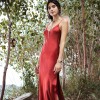 Sexy Split Satin Spaghetti Strap V Neck Long Dress M8391