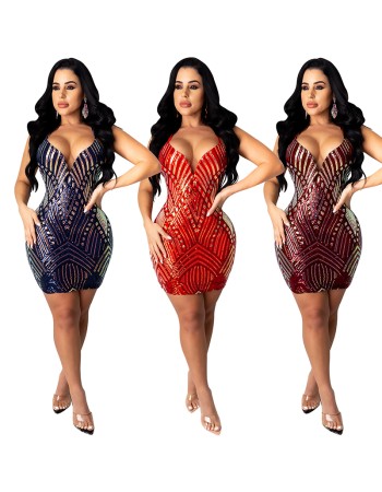 Bead Piece Halter V-neck Clothes Sexy Club Ladies Dress X5000