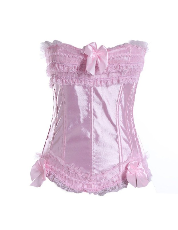 Sexy Pink Lace Trim Bow Satin Corset M1722B