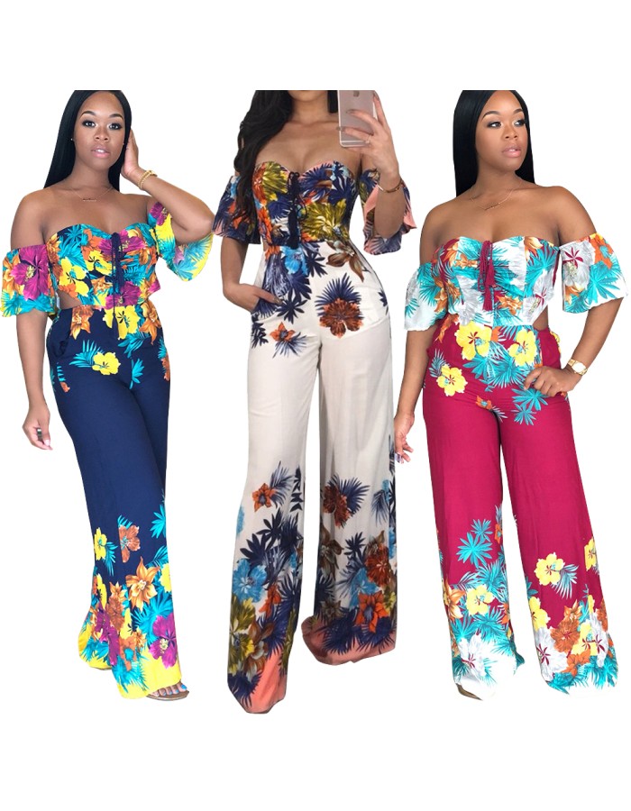 Floral Print Boho Backless Summer Jumpsuit M8216
