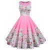 Sleeveless Pleated Pink French Retro Female Printing Dress JY15102