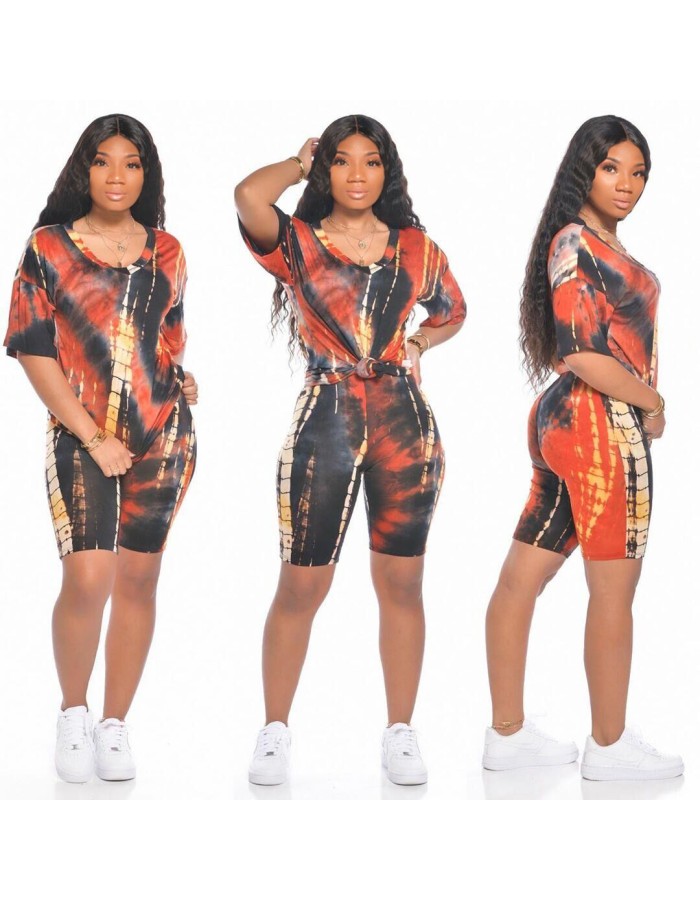 Tie Dye Printed 2 Piece Set Women Casual Outfits M8555