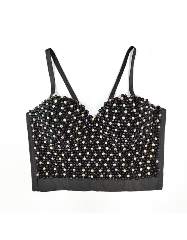 Pearl Suspender Short Shaped Top Nailed Beaded Colored Diamond Corset KN8156