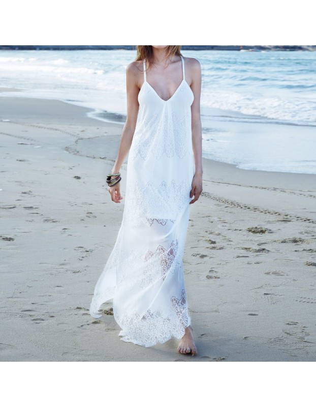 Long Beach White Lace Sexy Dress M30384