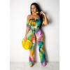 Boho Style Tropical Print Off Shoulder Ruffle Beach Rompers M8420