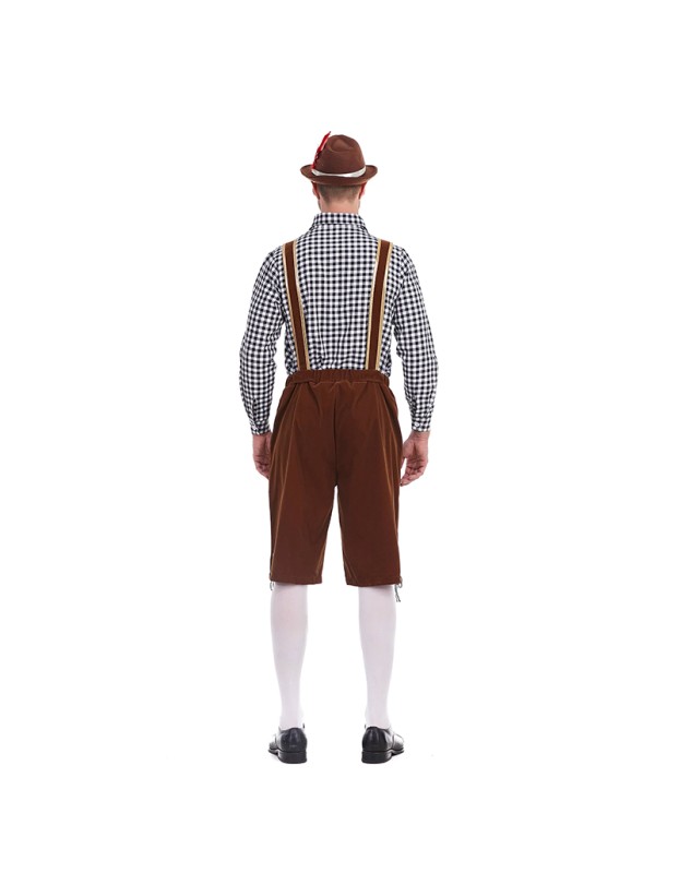 German Traditional Oktoberfest Plaid Shirt Men Beer Suspender Suit Costume YM3645