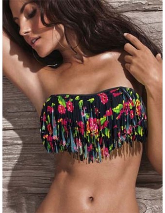 Black Flower Tassels Strapless Bikini Bra M5291b