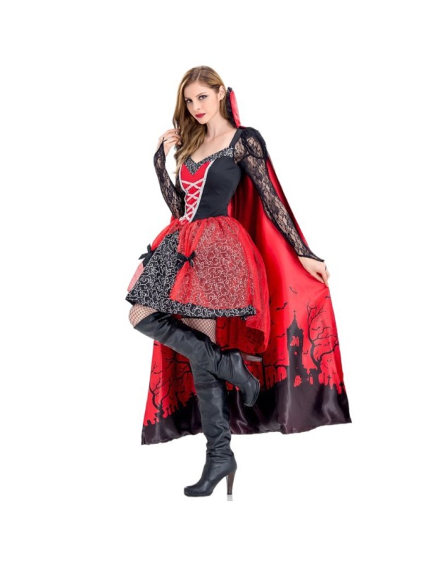 Women Witch Cosplay Vampire Zombie Costume Red Demon Dress YM40524