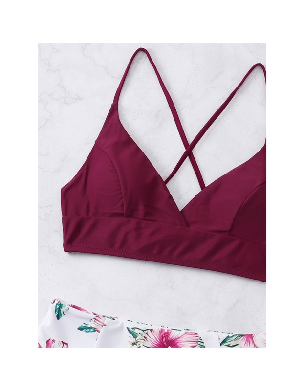 Printed Strap Two Piece Swimsuit Set Sexy Bikini Woman Swimwear A2205
