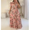 Casual Short Sleeve Long Boho Floral Print Maxi Dress M8410
