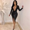 Deep V Neck Sexy Sequin Dress m8315