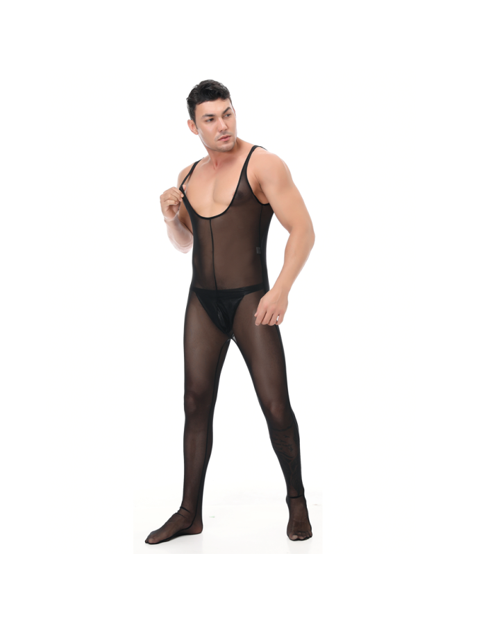 Men's Underwear Mesh One-Piece Bodysuit Vest Sexy Nightclub Stage Costume N996