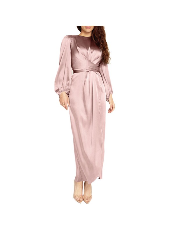 Arabian Satin Smooth Bulk Muslim Party Solid Color Evening Dress 20386