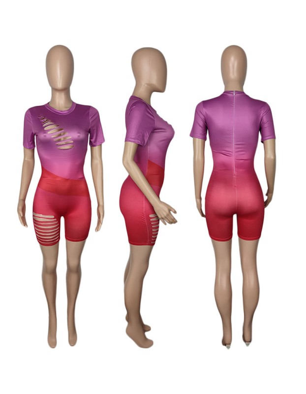Short Sleeve Gradient Bodycon Rompers Womens Jumpsuit M064
