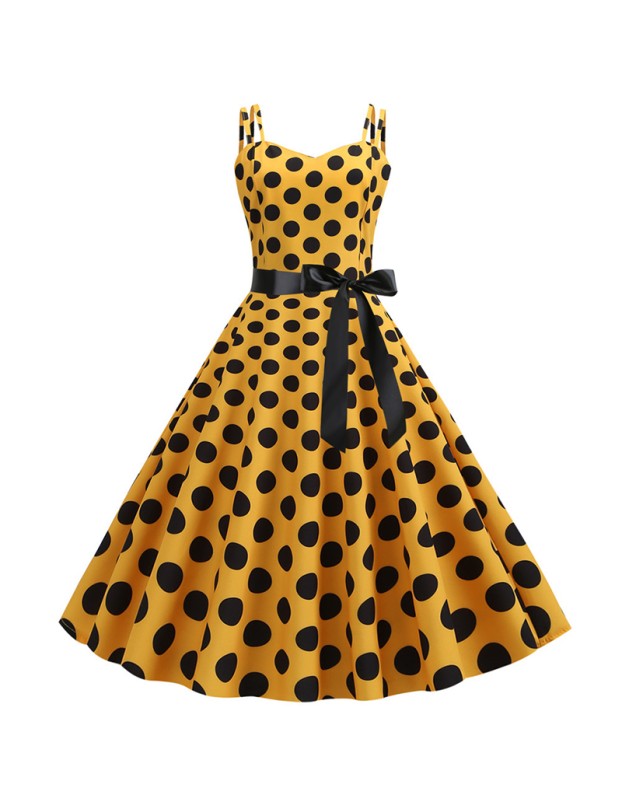 Suspender Retro 50S Black White Dot Party Sexy Trending Dress JY14085