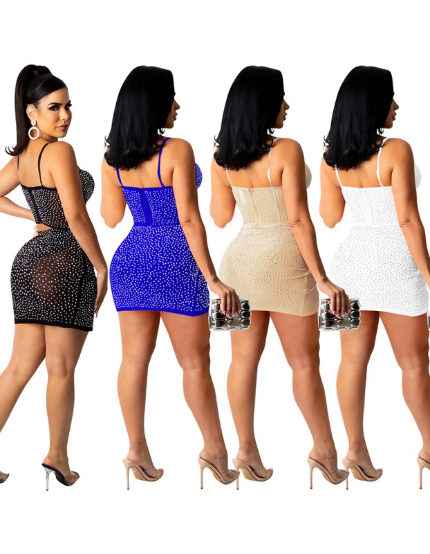 Sexy Gauze Perspective Ironed Drill Halter Belt Waistcoat Skirt Two Set X5260