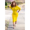 Elegant V Neck Batwing Sleeve Knee Length Bodycon Dress m8385