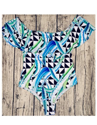 New style ruffle-shoulder  one piece colorful flower print swimwear 17076