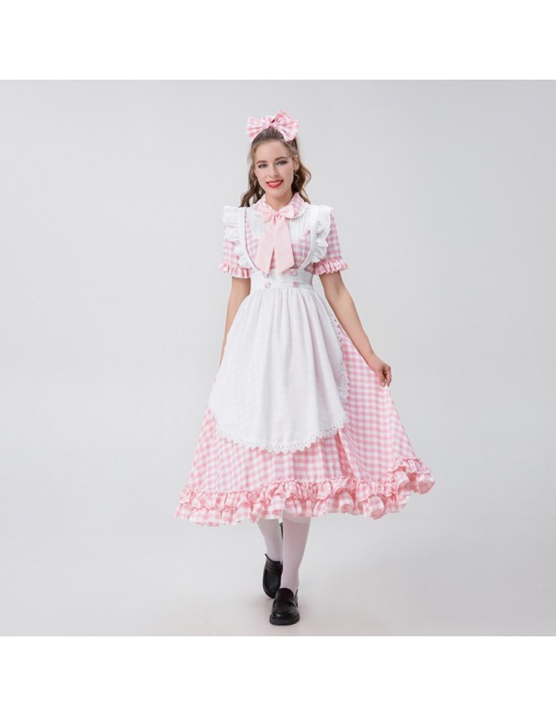 Halloween Farm Checked Lace Oktoberfest Costume Maid Master Dress YM0925