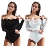 Sexy Off Shoulder Mesh Lace Skinny Bodysuit Top M2147