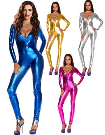PVC V Neck Latex Leather Catsuit With Zipper M7280