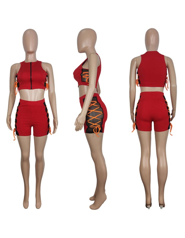 Sleeveless Tops Women Summer Mesh Two Piece Set M043