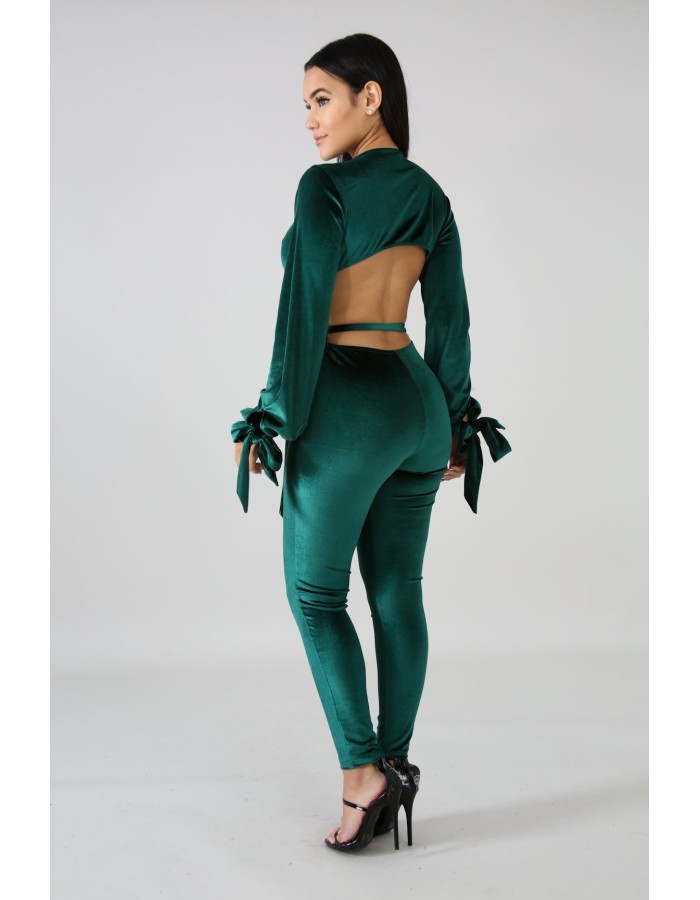 Sexy Jumpsuit Bandage V-neck long-sleeve Velvet sexy backless jumpsuit M8290