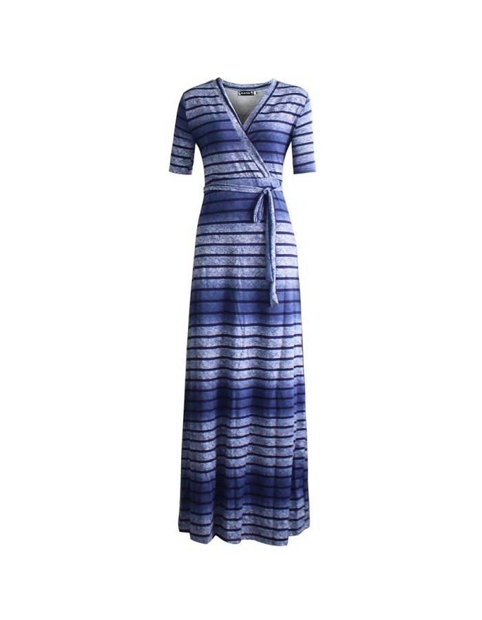 Summer Stripe Printed Swing Maxi Dress Plus Size M8433
