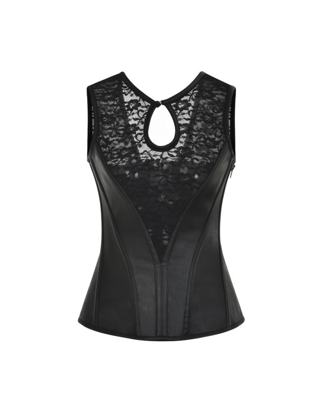 Sexy Lace Patchwork Leather Steampunk Corset Vest M1427