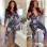 Autumn Long Sleeve Elasticity Skinny Print Vintage Jumpsuit M8486