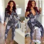 Autumn Long Sleeve Elasticity Skinny Print Vintage Jumpsuit M8486