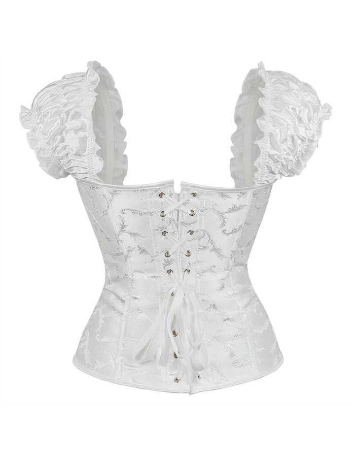 Black white elegant jacquard puff sleeve corset M1934