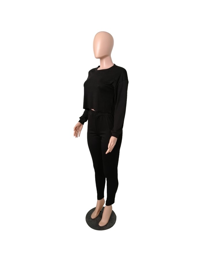 Autumn O-neck Two Pieces Set Long Sleeve Sweatshirt + Pant Suit M8473