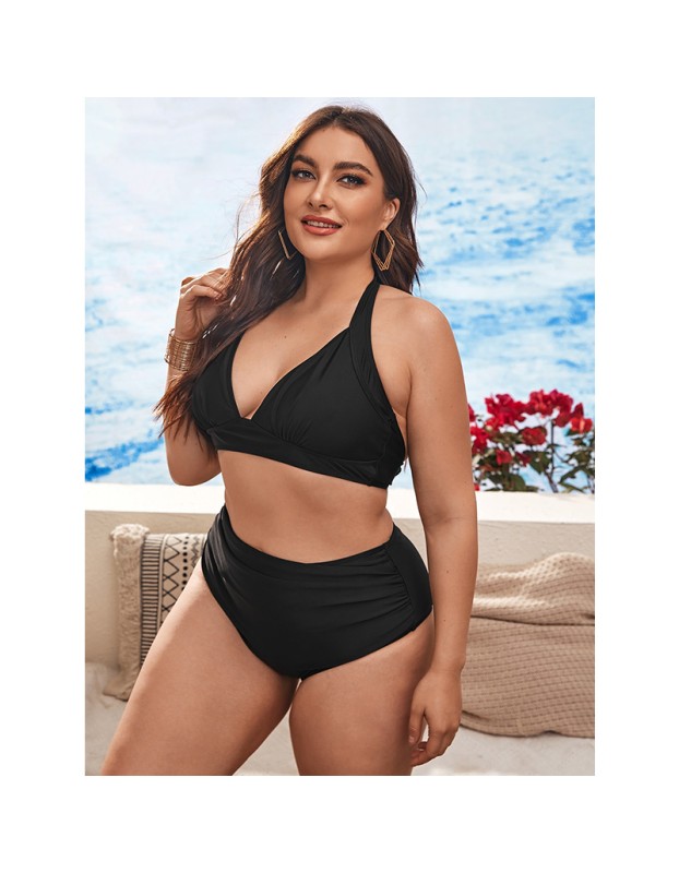 Black Sexy Women Bikini Set Print Swimsuit Two Piece Bikini For Fat Woman 499