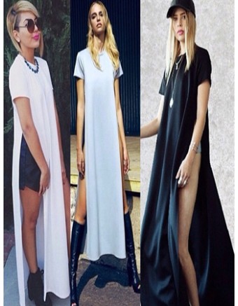 Three Colors Short Sleeves Coat Design Maxi Long Dress M3845