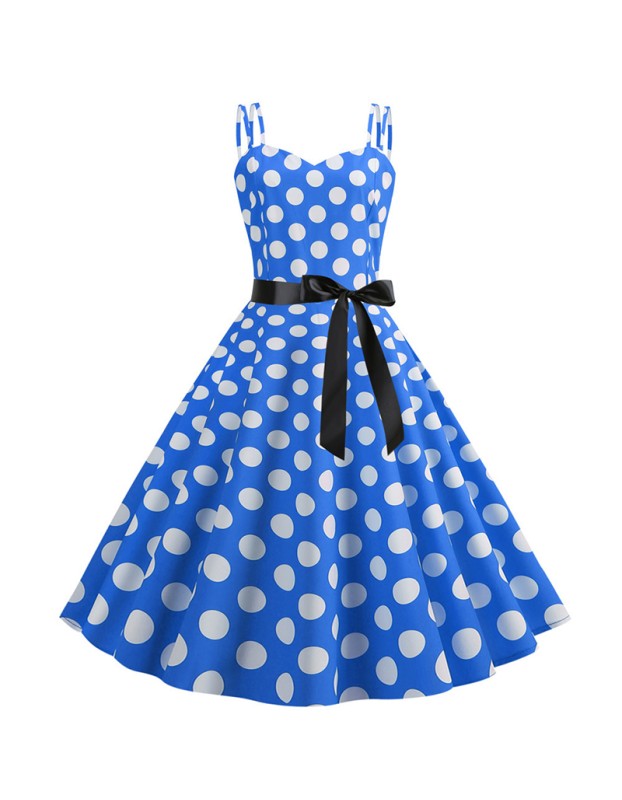 Suspender Retro 50S Black White Dot Party Sexy Trending Dress JY14085
