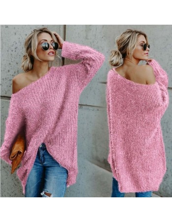 Women Sexy Off Shoulder Long Sleeves Plush Sweaters M30414