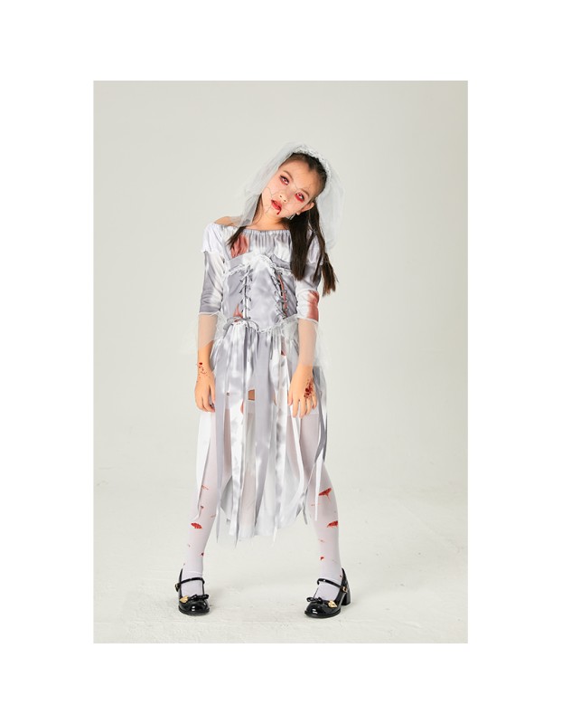 Ghost Child Costume Bride Gauze Halloween Girl Cosplay Vampire Dress SM032A