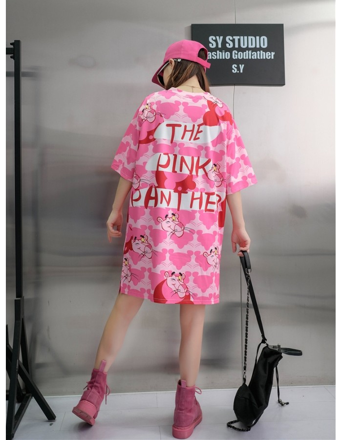 Women Summer Cartoon Print T-Shirts Dress M8341