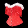 Women Christmas Corset Bustier Top with Sequin Tassels Gothic Party Night Korsett Christmas Costumes