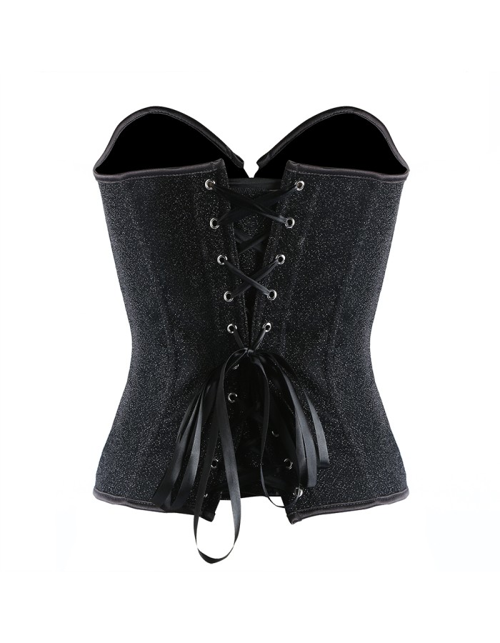 New Black Shiny Boned Overbust Corset M1402